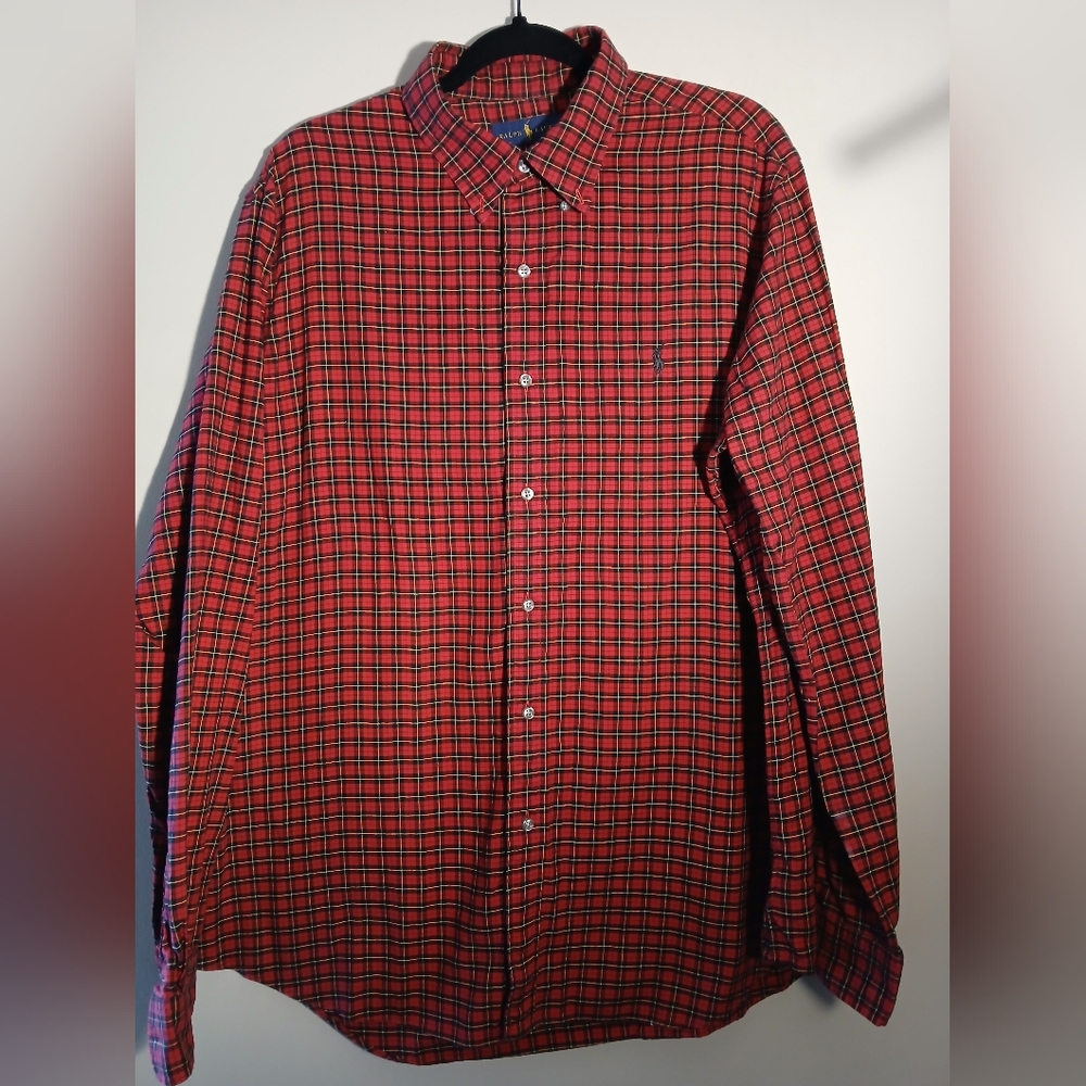 Men’s Ralph Lauren Dress Shirt Button Down Oxford Red and Blue Size XL